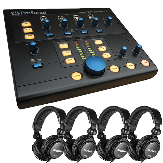 Alt view image 5 of 7 - PreSonus Monitor Station V2 Desktop Studio Control Center + (4) Tascam TH-02 Studio Headphones (Black)