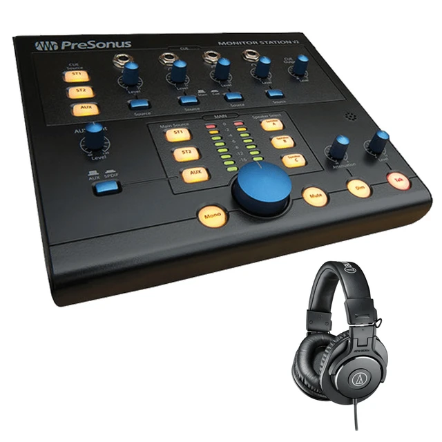 Alt view image 4 of 6 - PreSonus Monitor Station V2 Desktop Studio Control Center + Audio-Technica ATH-M30x Monitor Headphones (Black)
