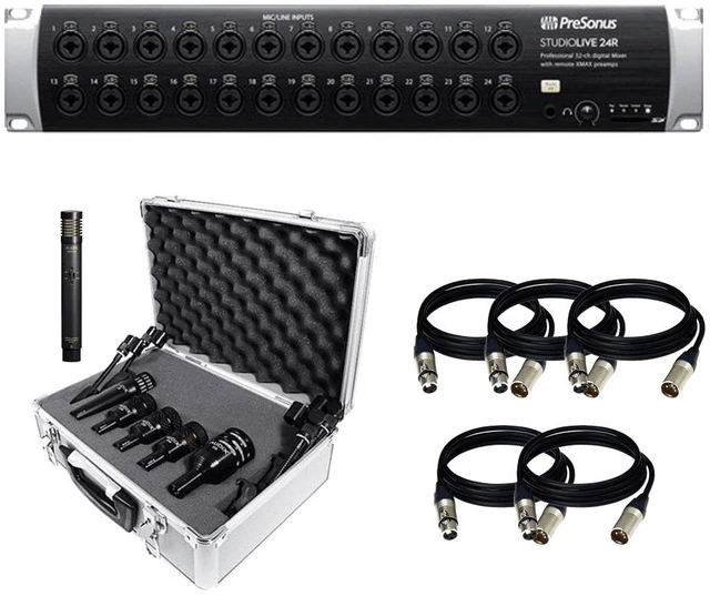 Main image of PreSonus StudioLive 24R - 26-Input, 32-Channel Series III Stage Box and Rack Mixe + Audix DP5 Complete Drum Microphone Package (5 Microphones) and (5) XLR Cables.