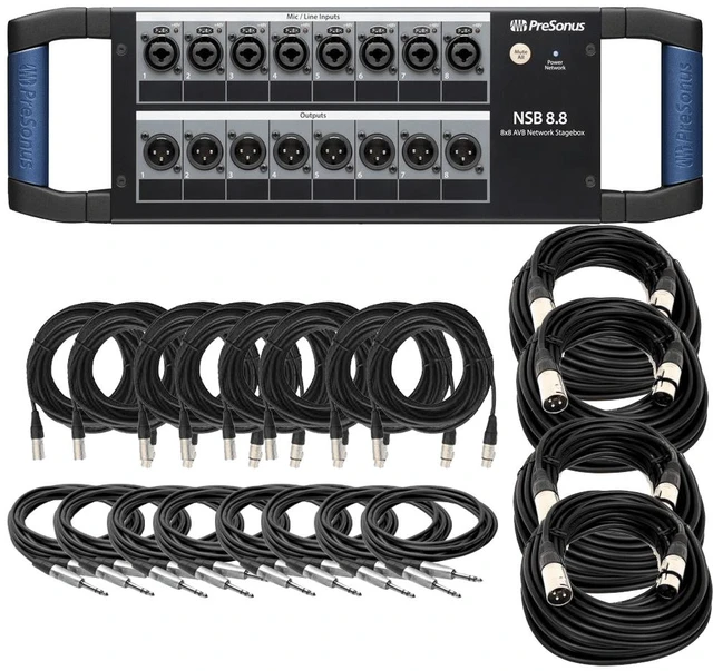 Main image of PreSonus NSB 8.8 - 8 x 8 AVB-Networked Stage Box & (8) XLR to XLR Cables 15FT Ea + (4) XLR to XLR Cables 50FT Ea and (8) TRS to TRS Cables 15FT Ea