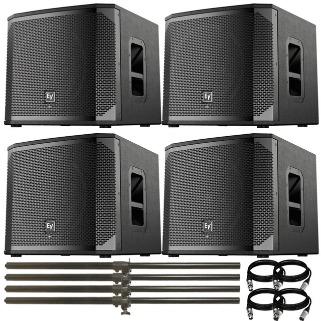 Main image of Electro-Voice ELX200-12SP-US 12" 1200W Powered Subwoofer (Black, Single) & (4) Adjustable Subwoofer Pole and (4) 15FT XLR to XLR Cable