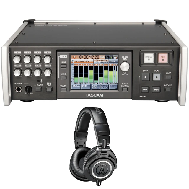Alt view image 6 of 7 - Tascam HS-P82 8-Channel Field Audio Recorder + Audio-Technica ATH-M50x Monitor Headphones (Black)