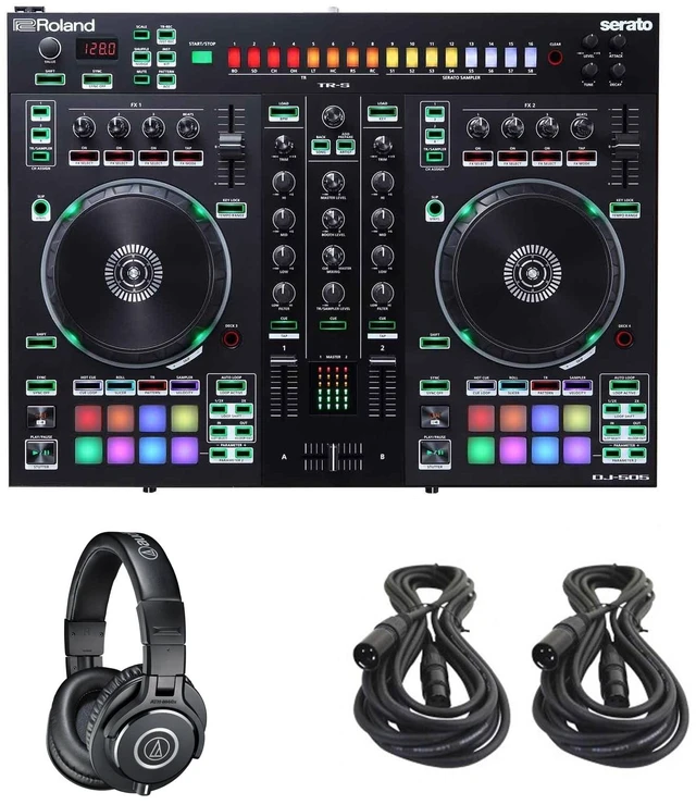 Main image of Roland DJ-505 Serato DJ Controller with Strip Light Kit & (1) Audio-Technica ATH-M40x Professional Monitor Headphones