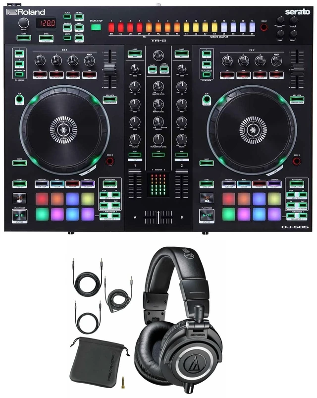 Main image of Roland DJ-505 Serato DJ Controller with Strip Light Kit & Audio-Technica ATH-M50x Professional Monitor Headphones