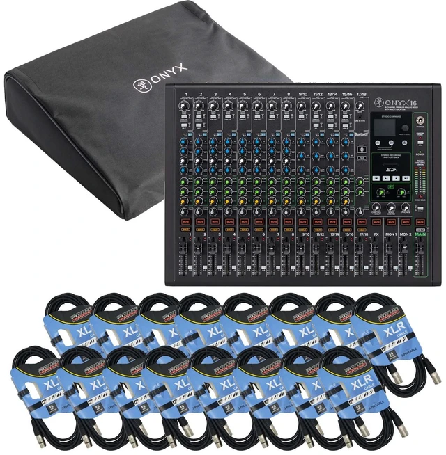 Main image of Mackie Onyx16 16-channel Analog Mixer, Dust Cover, (16) XLR Cables Bundle