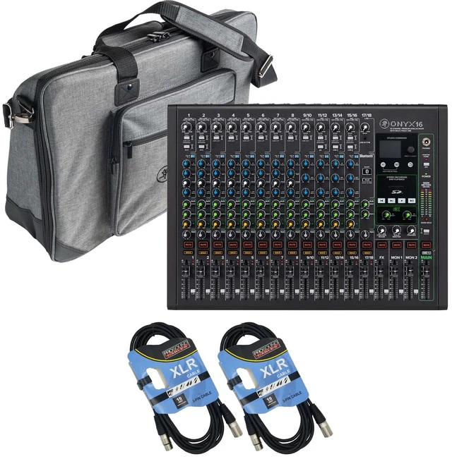 Main image of Mackie Onyx16 16-channel Analog Mixer, Carry Bag for Onyx16, (2) XLR Cables Bundle