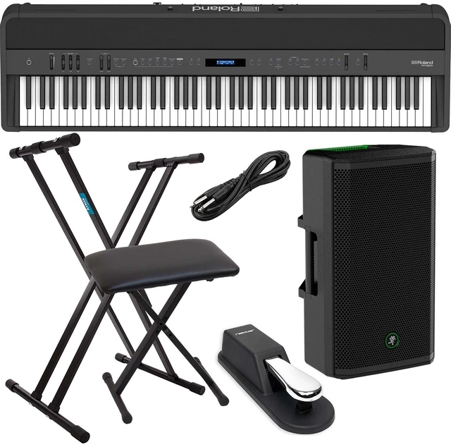 Main image of Roland FP-90X Digital Piano (Black), Stand, Bench, Sustain Pedal, Mackie Thrash 212, 1/4 Cable Bundle