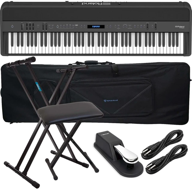 Main image of Roland FP-90X Digital Piano (Black), Stand, Bench, Rockville 88 Rolling Bag, (2) 1/4 Cables, Sustain Pedal Bundle