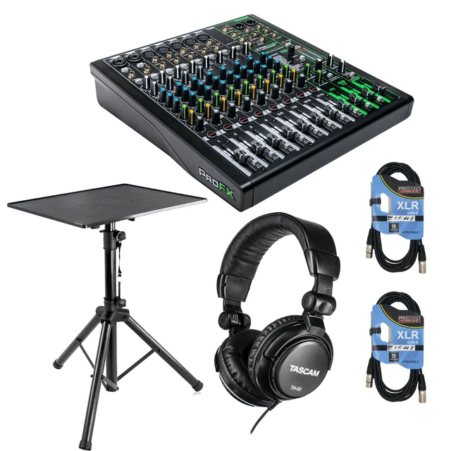 Alt view image 6 of 7 - Mackie ProFX12v3 12-Channel Sound Reinforcement Mixer with Built-In FX + Tascam TH-02 Studio Headphones (Black) + Pro DJ Laptop, Projector Stand - Adjustable Laptop Stand and Cables.