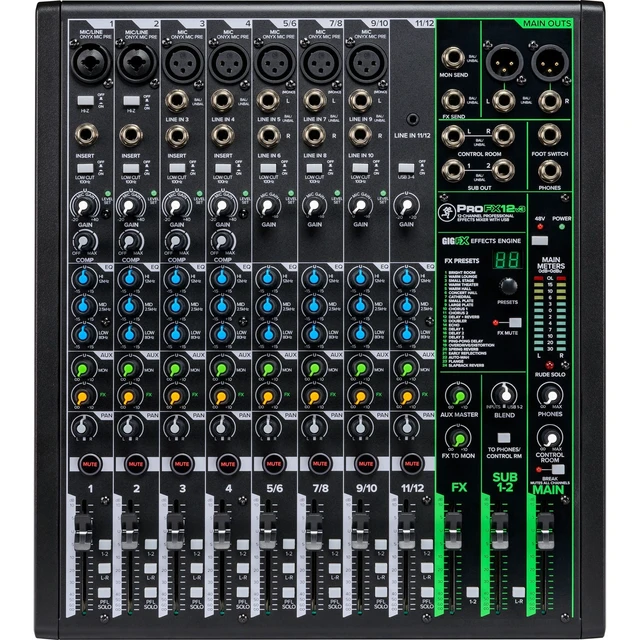Alt view image 7 of 7 - Mackie ProFX12v3 12-Channel Sound Reinforcement Mixer with Built-In FX + Tascam TH-02 Studio Headphones (Black) + Pro DJ Laptop, Projector Stand - Adjustable Laptop Stand and Cables.