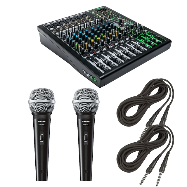 Alt view image 7 of 7 - Mackie ProFX12v3 12-Channel Sound Reinforcement Mixer with Built-In FX + Dynamic Cardioid Handheld Microphones and Cables.