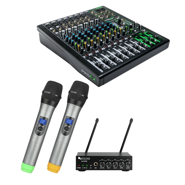 Alt view image 6 of 7 - Mackie ProFX12v3 12-Channel Sound Reinforcement Mixer with Built-In FX + Fifine UHF Dual Channel Wireless Handheld Microphone