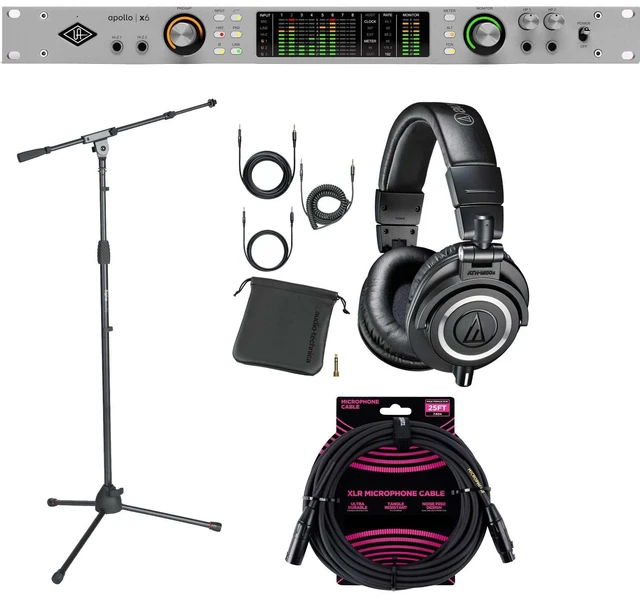 Main image of Universal Audio Apollo x6 with UAD Analog Classics Audio Interface - Audio Technica ATH-M50X - Gator GFW-MIC-2020 - ErnieBall XLR Bundle