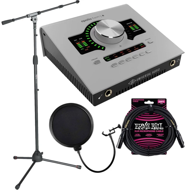 Main image of Universal Audio Apollo Twin X QUAD Gen 2 with UAD Analog Classics - Gator GFW-MIC-2020 - ErnieBall XLR 25FT - POP Filter Bundle