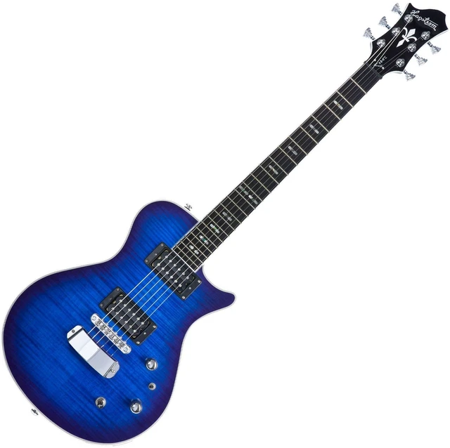 Alt view image 3 of 7 - Hagstrom ULSWE-WDM Ultra Slim Swede 6 String Electric Guitar Worn Denim, Gator Stand GFW-GTR-1000, KLIQ TinyTune, ErnieBall Cable Bundle