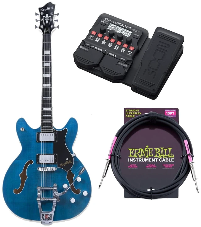 Main image of Hagstrom TREVIDLX-CLS Tremar Viking Electric Guitar- Cloudy Seas, Zoom G1X Four Multi Effect-Pedal, ErnieBall Guitar Cable Bundle