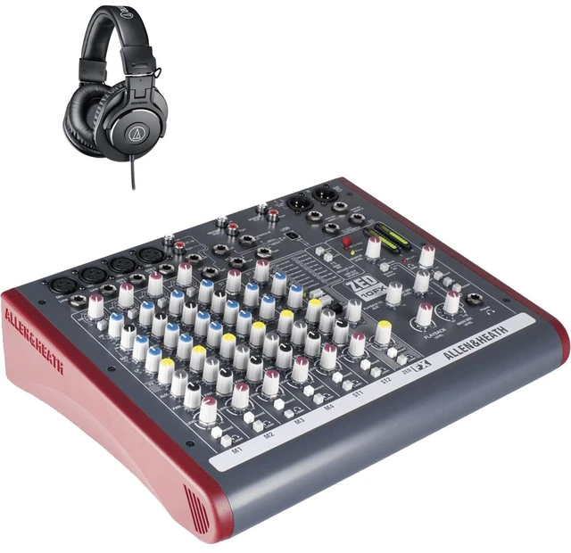 Main image of Allen & Heath ZED-10FX Multi-Purpose Miniature Mixer + Audio-Technica ATH-M30x Monitor Headphones (Black)