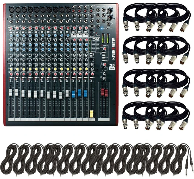 Main image of Allen & Heath ZED-16FX 16-Channel Recording and Live Sound Mixer with FX & USB + (16) XLR to XLR Cables 15FT Ea + (16) TRS to TRS Cables 15FT Ea