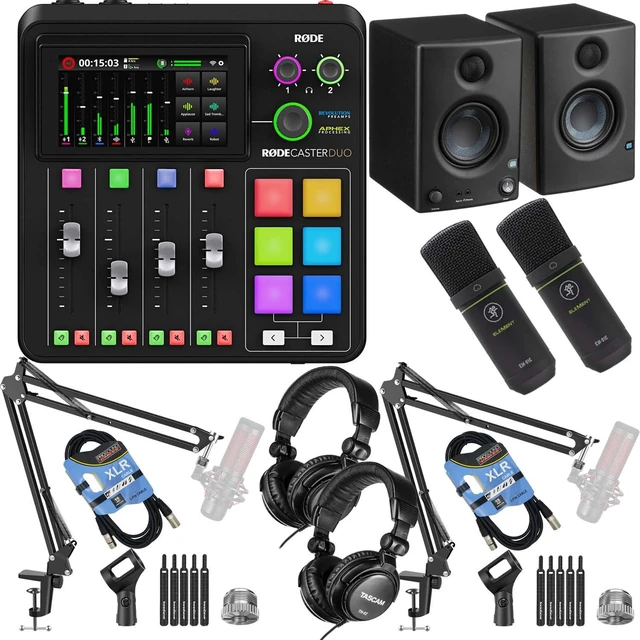 Main image of Rode RodeCaster Duo Streaming Mixer, (2) Mackie EM-91C, Presonus Eris3.5, (2) Tascam TH02, (2) Mic BoomArm, (2) XLR Cables Bundle