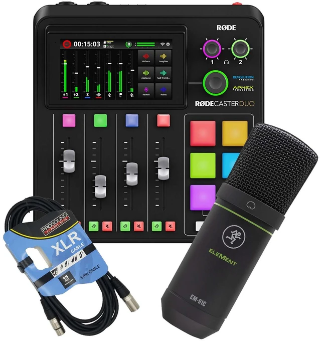 Main image of Rode RodeCaster Duo Streaming Mixer, Mackie EM-91C, XLR Cable Bundle
