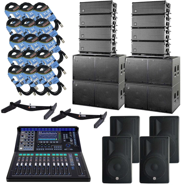 Main image of (8) DAS Event 212A Dual 12 Powered Line Array Speaker, (4) DAS EVENT 218A Sub, (4) PSG AUDIO Cobra 115, (2) DAS AX-EV212, PSG AUDIO TQ-22 Digital Mixer, (15) XLR Cables Bundle