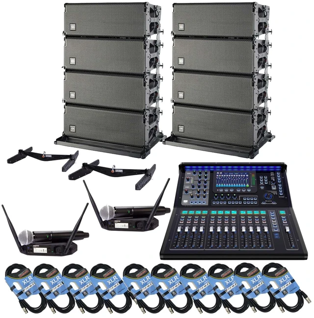 Main image of (8) DAS Event 212A Dual 12 Powered Line Array Speaker, (2) DAS AX-EV212, PSG AUDIO TQ-22 Digital Mixer, (2) Shure GLXD24+/SM58, (10) XLR Cables Bundle