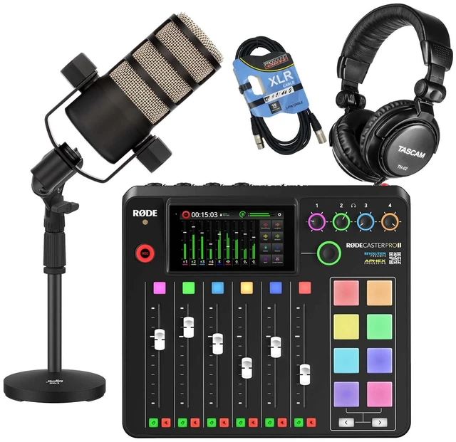 Main image of Rode RODECaster Pro II Studio, Rode PodMic, Desk Stand, XLR Cable, Tascam TH-02 Bundle
