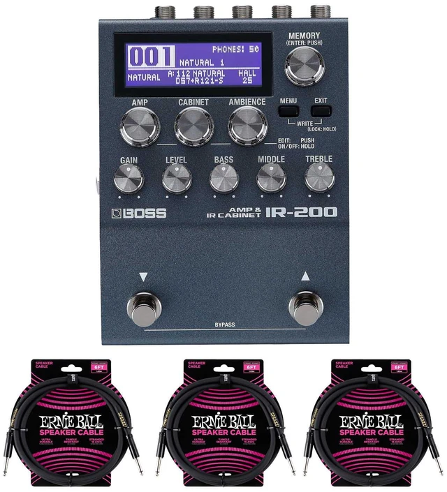 Main image of Boss IR-200 Amp and IR Cabinet Pedal, (3) ErnieBall Cables Bundle