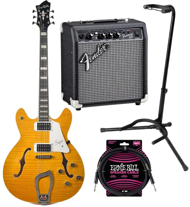 Main image of Hagstrom Super Viking Flame Maple Guitar - Dandy Dandelion, Fender Frontman 10G, Gator GFW-GTR-1000, ErnieBall Cable Bundle
