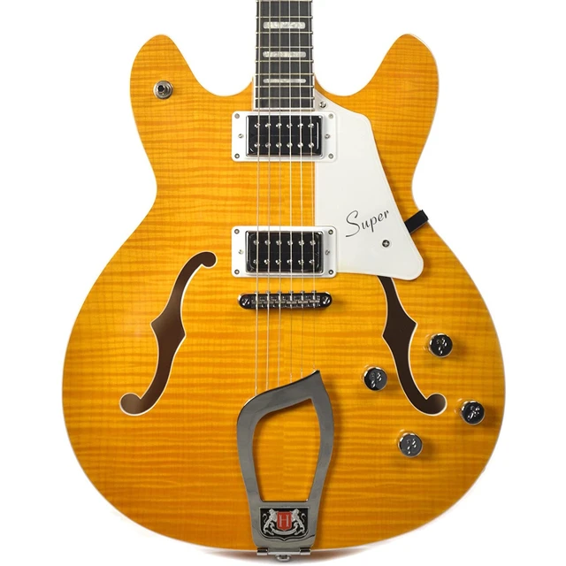 Alt view image 2 of 7 - Hagstrom Super Viking Flame Maple Guitar - Dandy Dandelion, Gator TSA Series Electric Guitar Case Bundle