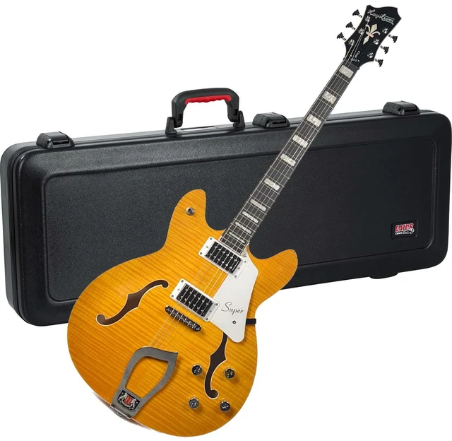 Main image of Hagstrom Super Viking Flame Maple Guitar - Dandy Dandelion, Gator TSA Series Electric Guitar Case Bundle