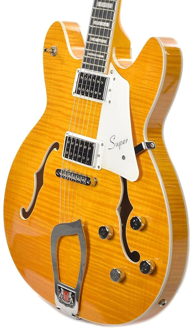 Alt view image 3 of 7 - Hagstrom Super Viking Flame Maple Guitar - Dandy Dandelion, Gator TSA Series Electric Guitar Case Bundle