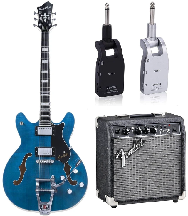 Main image of Hagstrom TREVIDLX-CLS Tremar Viking Electric Guitar- Cloudy Seas, Getaria 2.4GHZ Wireless Adapter, Fender Frontman 10G Amp Bundle