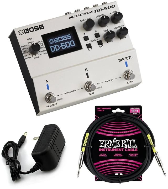 Main image of BOSS DD-500 Digital Delay Pedal, 9V 1A Power Supply AC/DC, Ernie Ball Instrument Cable P06048 Bundle