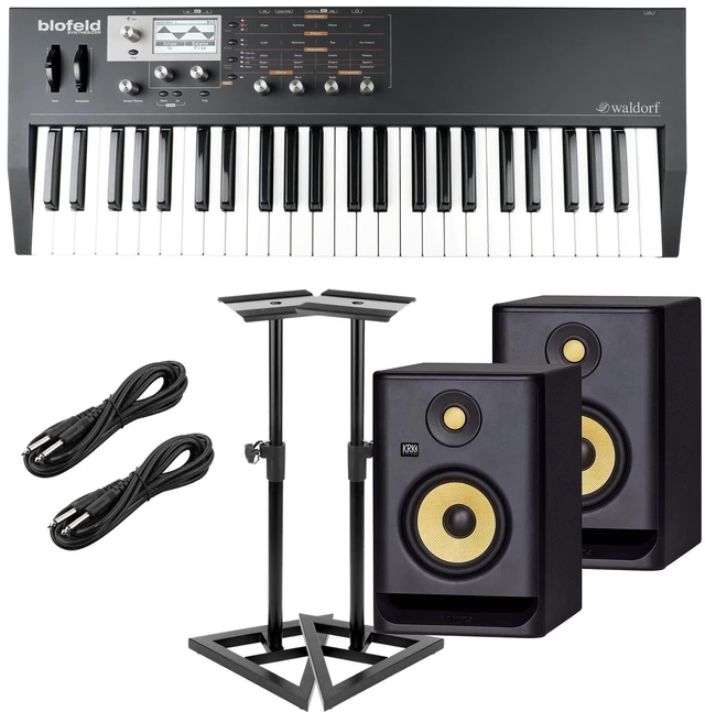 Main image of Waldorf Blofeld Keyboard Synthesizer (Black), (2) KRK RP5G4 Black Monitors, Monitor Stands, (2) 1/4 Cables Bundle