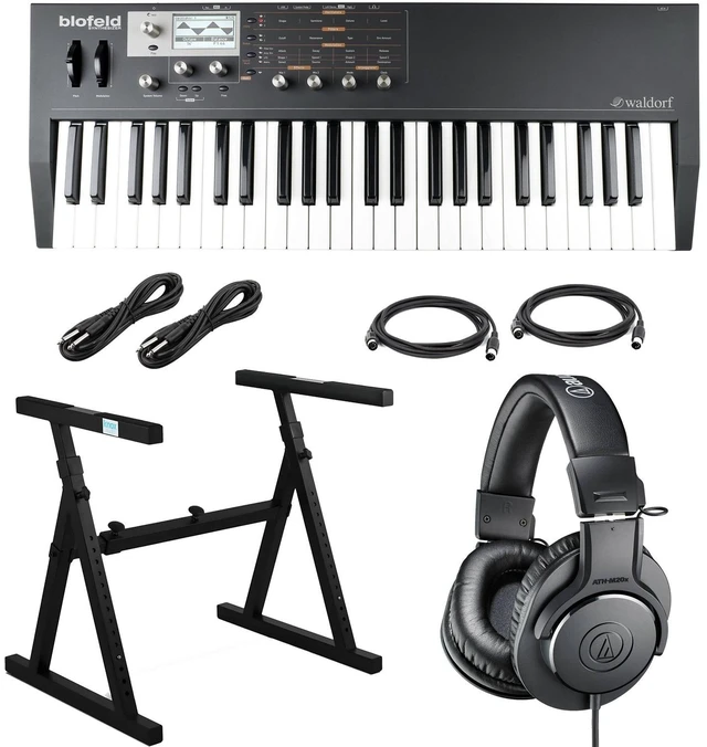 Main image of Waldorf Blofeld Keyboard Synthesizer (Black), Knox Gear Heavy Duty Stand, AT ATH-M20X, (2) 1/4 Cables, (2) Midi Cables Bundle