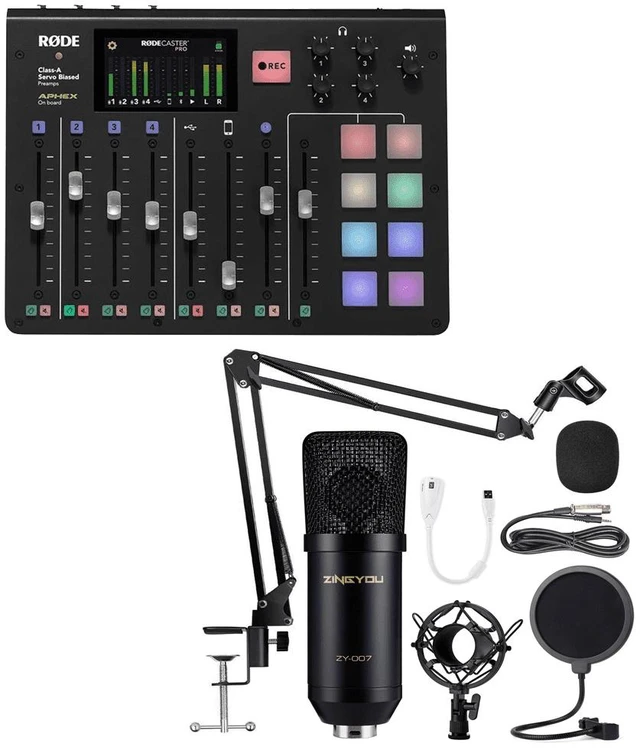 Main image of Rode Microphones RODECaster Console +ZINGYOU Recording Bundle, ZY-007 With Adjustable Suspension Scissor Arm Stand, Shock Mount and Pop Filter, Studio Recording & Broadcasting