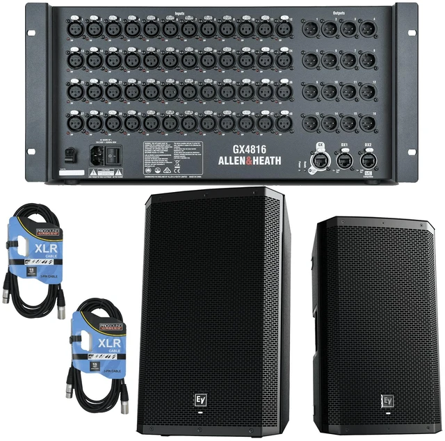 Main image of Allen & Heath GX4816 48x16 XLR In/Out Portable GX Expander with DX Sockets + (2) Electro-Voice ZLX-15P Powered Active PA Speakers NEW + (2) Cable