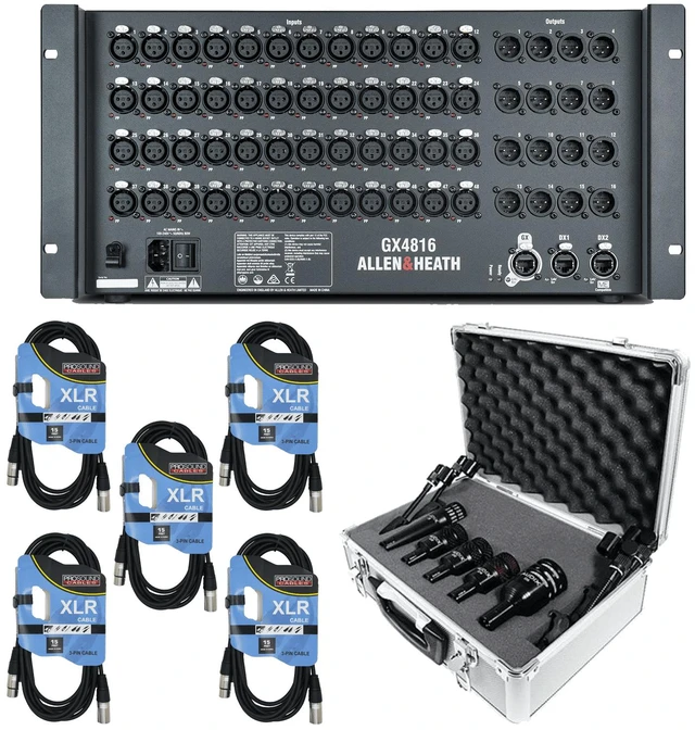 Main image of Allen & Heath GX4816 48x16 XLR In/Out Portable GX Expander with DX Sockets + Audix DP5A - Complete Drum Microphone Package and Cables.