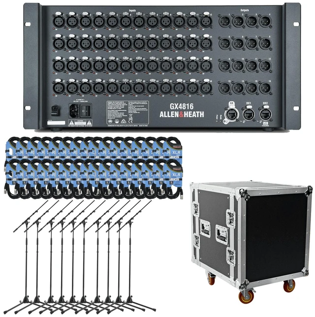 Main image of Allen & Heath GX4816 48x16 XLR In/Out Portable GX Expander with DX Sockets + Seismic Audio - SATAC12U - Heavy Duty 12 Space ATA Rack Case with 4 Inch Casters + (10) Microphones Stand + (32) XLR