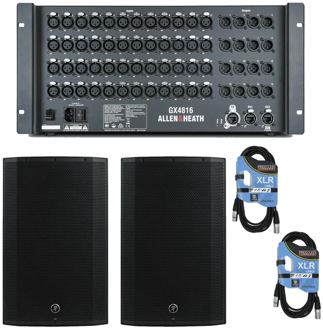 Main image of Allen & Heath GX4816 48x16 XLR In/Out Portable GX Expander with DX Sockets + Mackie Thump 15A, Active Portable PA Speakers (Pair) and Cables.