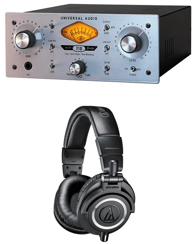 Alt view image 6 of 7 - Universal Audio 710 Twin-Finity - Microphone/Line Preamplifier + Audio-Technica ATH-M50x Monitor Headphones (Black)