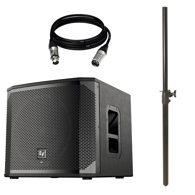 Main image of Electro-Voice ELX200-12SP-US 12" 1200W Powered Subwoofer (Black, Single) & Adjustable Subwoofer Pole and 50FT XLR to XLR Cable