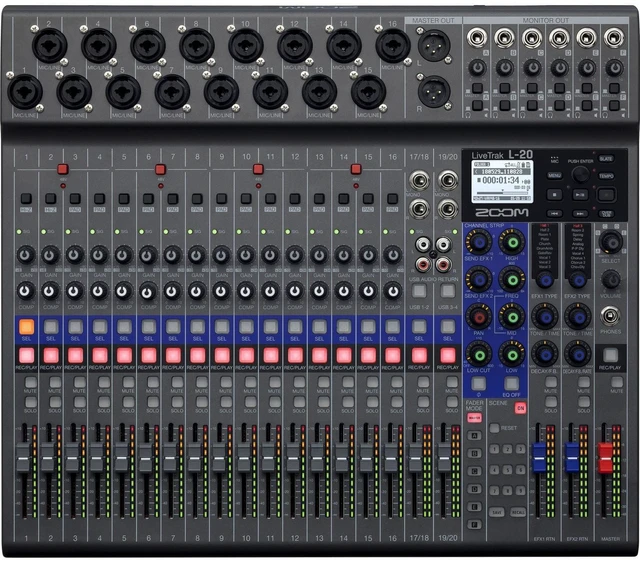 Alt view image 3 of 7 - Zoom LiveTrak L-20 - 20-Input Digital Mixer & Multitrack Recorder, (2) PSG Audio COBRA 115 Speakers, (2) XLR Cables