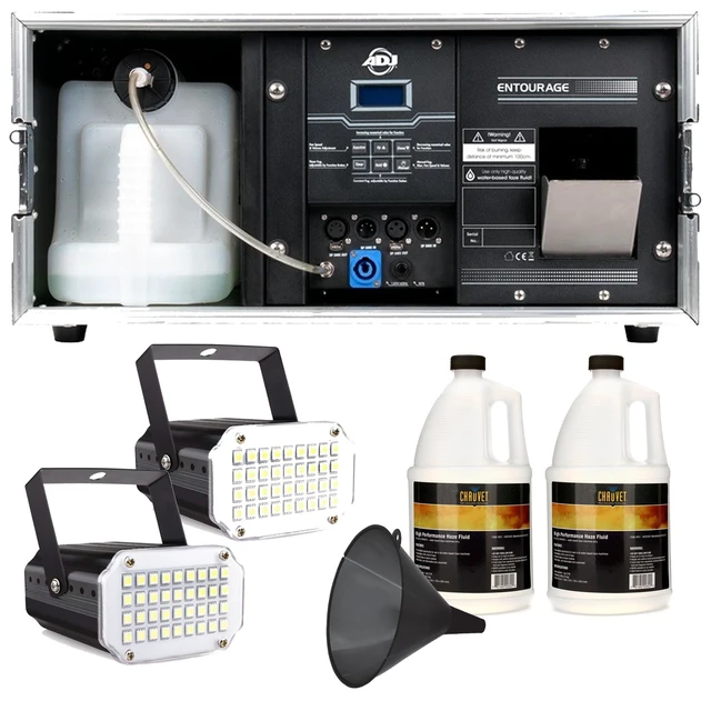 Main image of American DJ Entourage 1500W, (2) Chauvet Haze Gallons, Lumax Funnel, (2) Mini LED Strobe Light Bundle