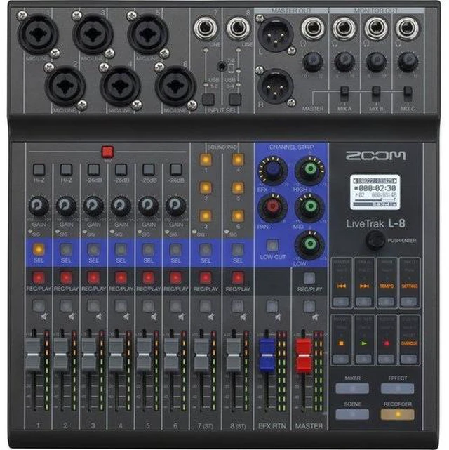 Alt view image 5 of 7 - Zoom LiveTrak L-8 Portable Mixer, Electro-Voice RE320, ATH-M20x, XLR Cable Bundle