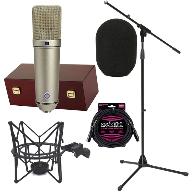 Main image of Neumann U 87 Ai Large-diaphragm Condenser Mic (Nickel), Neumann WS87 Windscreen, Boseen Mic Shock Mount, ErnieBall XLR Cable, Mic Stand Bundle