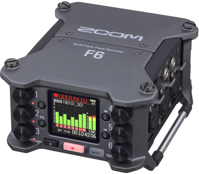 Alt view image 3 of 7 - Zoom F6 6-Input / 14-Track Multitrack, (2) SV100 Mic, Tascam TH02, (2) XLR Cables, SD Card 32GB, Gator GK2110 Bundle
