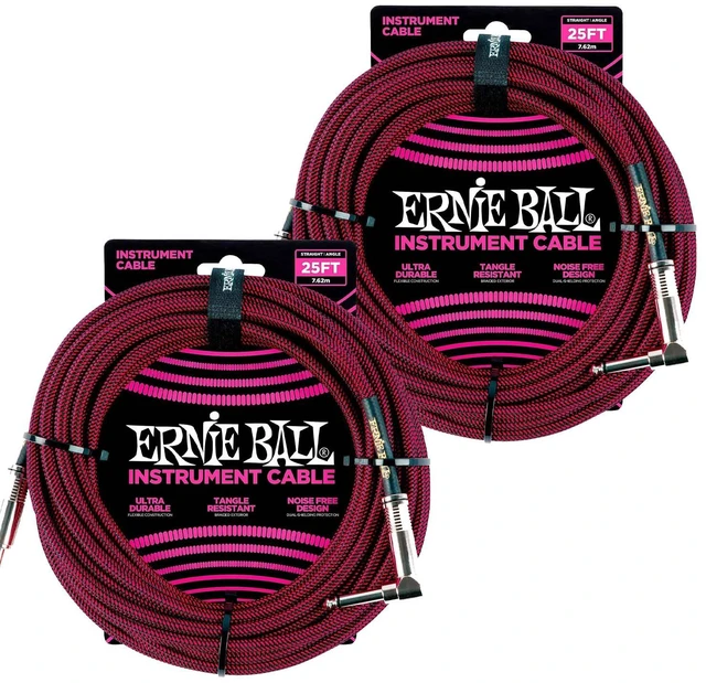 Main image of (2) Ernie Ball PO6062 25 Braided Straight/Angle Instrument Cable Black/Red Bundle