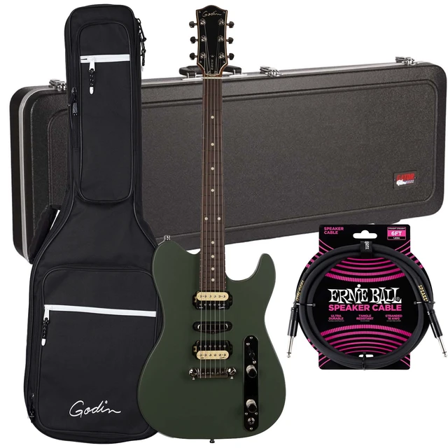 Main image of Godin (050406) Radium Electric Guitar Matte Green, Gator GC-ELECTRIC-A Case, ErnieBall Cable Bundle